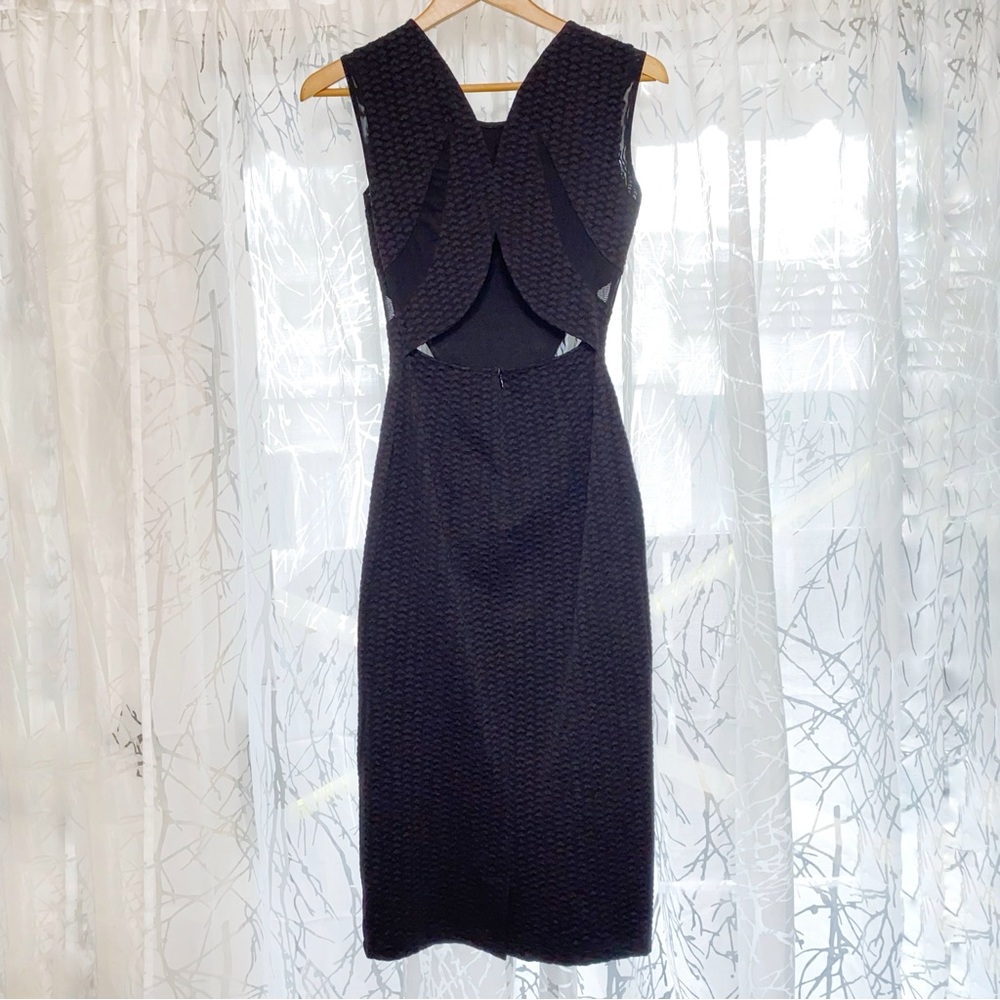 OPENING CEREMONY BLACK OPEN BACK SHEER SIDE PANEL SLEEVELESS FITTED MAXI DRESS - Picture 3 of 13